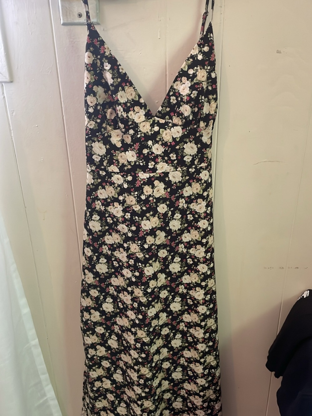 Forever 21 Black Floral Maxi Slip Dress with White Roses